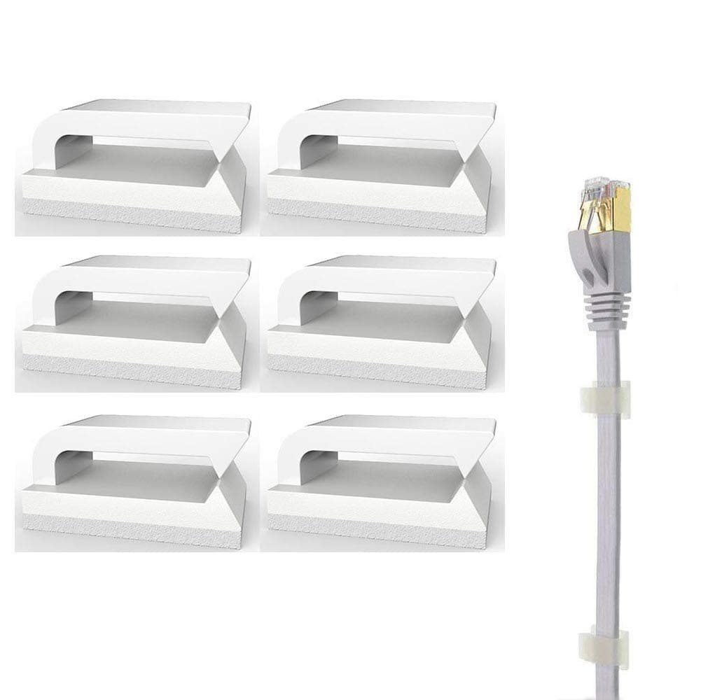 Ethernet Cable Clips Wires Clamp with Self-Adhesive Pads Nylon Cable Holder for Telephone or Ethernet Cords Tidy and Organisers (White-50 Pieces)