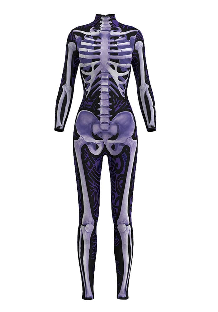 Honeystore Women's Skeleton Print Jumpsuit Costume 3D Stretch Bodysuit Cosplay