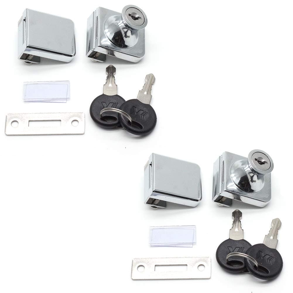 LC LICTOP 2Set Glass Door Double Latch Lock Security Cabinet Display Showcase Lock with 4 Keys for 5-8mm Glass Door (Key Different Type)