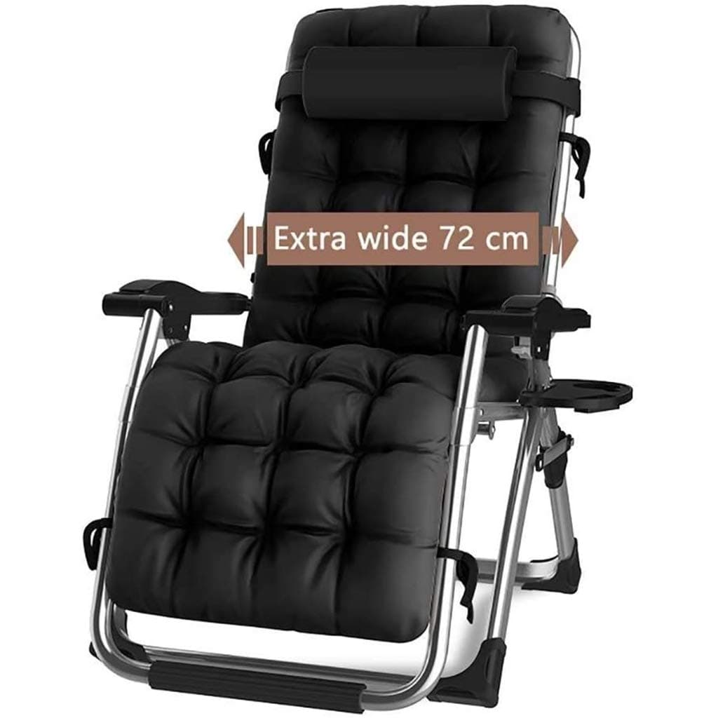 Outdoor Reclining Zero Gravity Chair with Cup Holder, Extra Wide Adjustable Lounger Chair for Patio Garden Beach Pool, With Cushions Support 200kg (Black1)