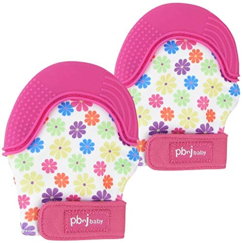 Silicone Infant Teething Mitten Teether Glove Mitt Toy - Flowers 2pk