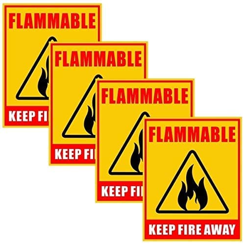 Outdoor/Indoor (4 Pack) 5" X 4" - Flammable Keep Fire Away - Danger Safety Caution Warning Sign Label Sticker Decal - Back Self Adhesive Vinyl