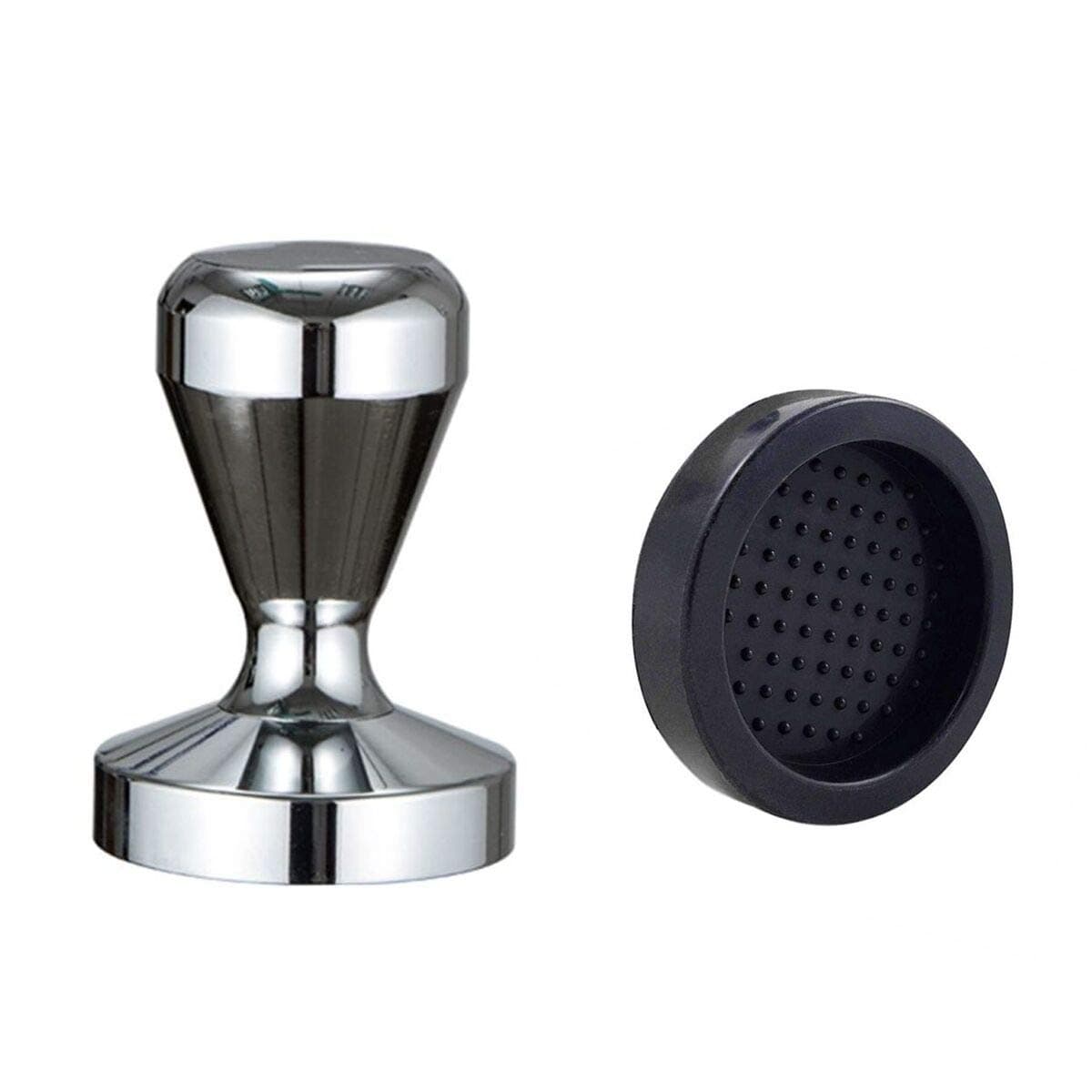 OlBuWa Olum 49mm Espresso Coffee Tamper with Silicone Tamper Mat - Silver, 45mg Capacity