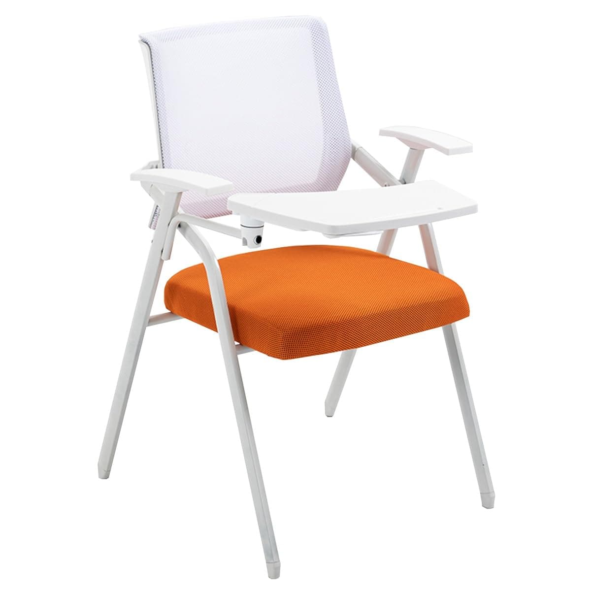 Mesh Office Chair With Attached Desk for Adults - Ergonomic Folding Chair With Writing Board, Metal Frame Backrest for Conference Room, Meeting, Student (Orange)