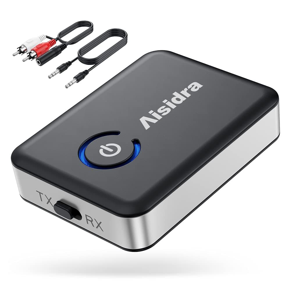 Aisidra Bluetooth Transmitter Receiver V5.0 Adapter for Audio, 2-in-1 AUX Adapter for TV/Car/PC/MP3 Player/Home Theater/Switch, Low Latency, Pairs 2 Devices Simultaneously
