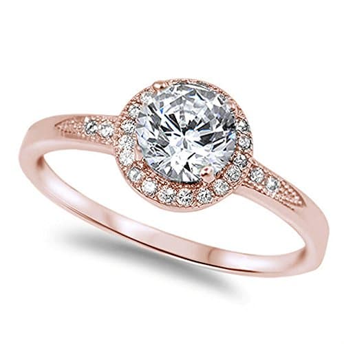 1.25ct Halo Set Solitaire Cubic Zirconia & Simulated Gemstone Promise Engagement Ring .925 Sterling Silver Ring Sizes 3-12 Colors