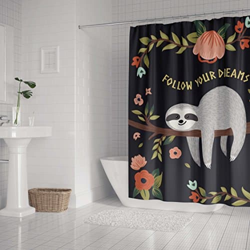 LifeCustomize Cartoon Sloth on The Tree Follow Your Dreams Shower Curtain 66x72 Inch Polyester Waterproof Bathroom Curtain with Hooks
