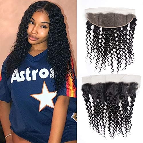 Deep Wave Lace Frontal 13x4 Free Part 10 inch 100% Unprocessed Virgin Brazilian Deep Curly Human Hair Lace Frontal Natural Black
