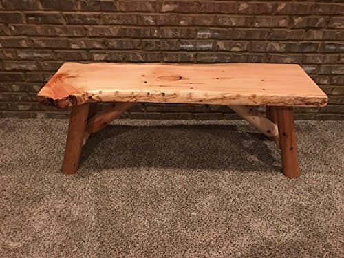 Rustic Log Bench Pine and Cedar with Live Edge Furniture (4', Indoor Clear Lacquer)