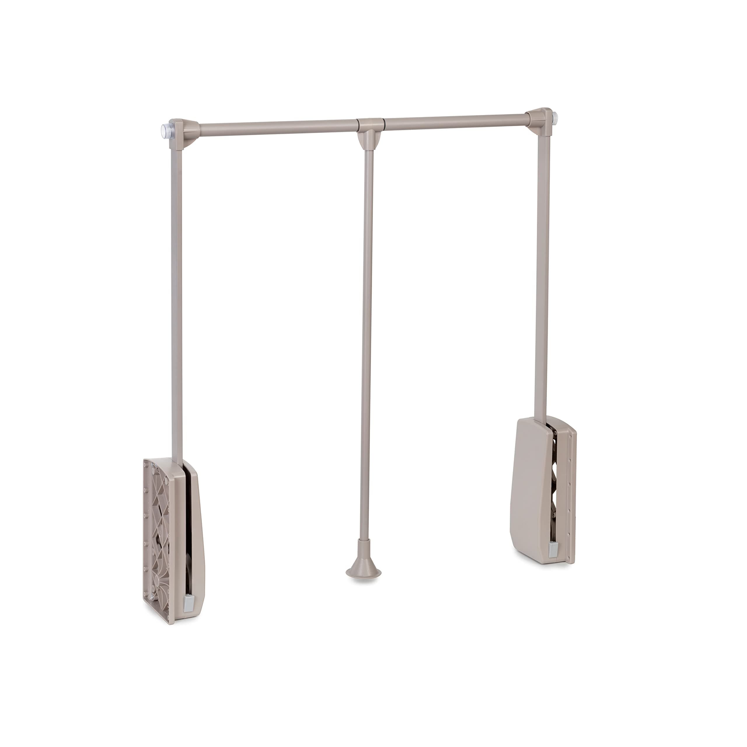 Emuca - Hang pull down wardrobe rail lift, adjustable width 450-600mm (17,7-23,6 inch), stone grey, steel