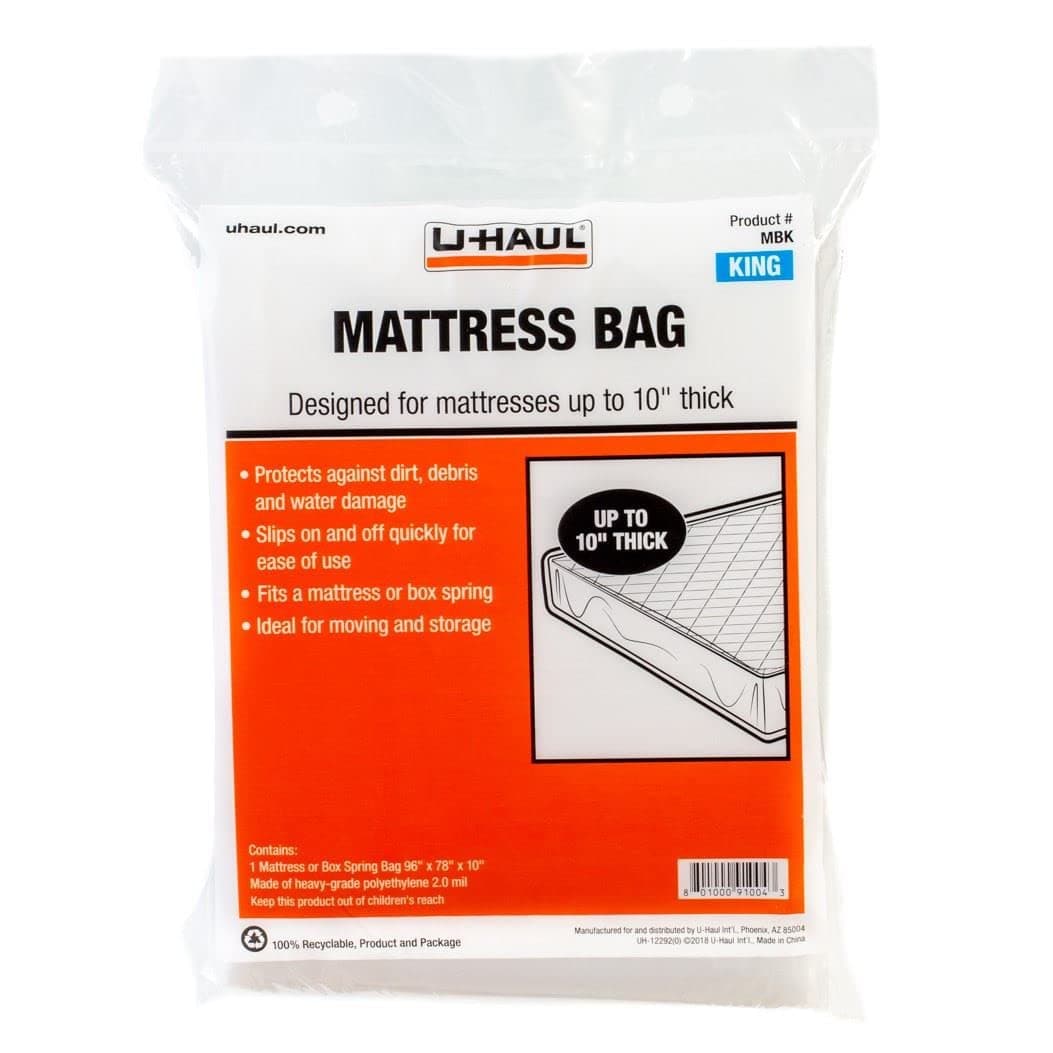 U-Haul Standard King Mattress Bag – Moving & Storage Cover for Mattress or Box Spring – 96” x 78” x 10” (1-Pack)