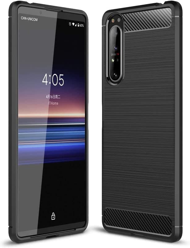 SkyTree Back Cover/Case Compatible with Sony Xperia 1 II/2 6.5" Hybrid Carbon Fibre Texture Design, Anti-Scratch, Shock Absorption - Black