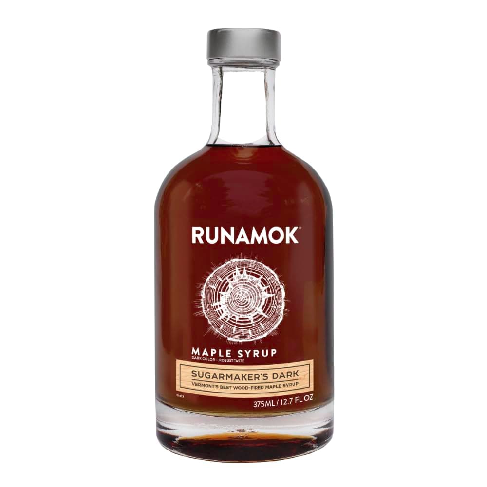Runamok Maple Syrup Sugarmaker's Dark - Grade A Vermont Maple Syrup, Dark Color, Robust Taste | Pure Wood Fired Maple Syrup & 100% Natural | Classic Breakfast & Pancake Syrup | 12.68 Fl Oz (375mL)