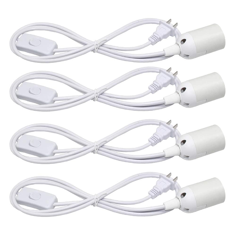 Pendant Light Sockets, Sopoby 4-Pack Hanging Lamp Socket for E26 / E27 Base Bulbs, 5.9ft Light Cord Kit with On/Off Switch, White