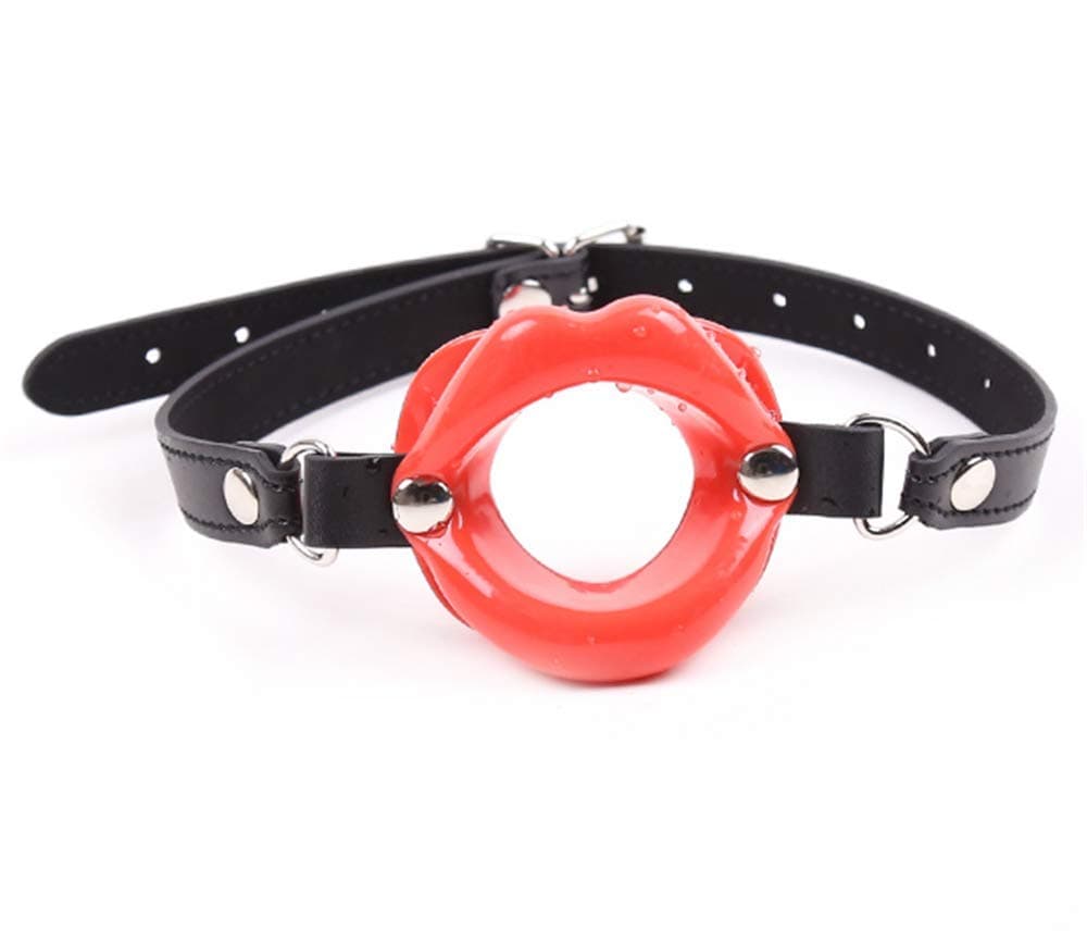 ieyol Leather Buckle Adjustable Belt Lip Shape Bite Ball Open Breathable Costume Accessory (Red)