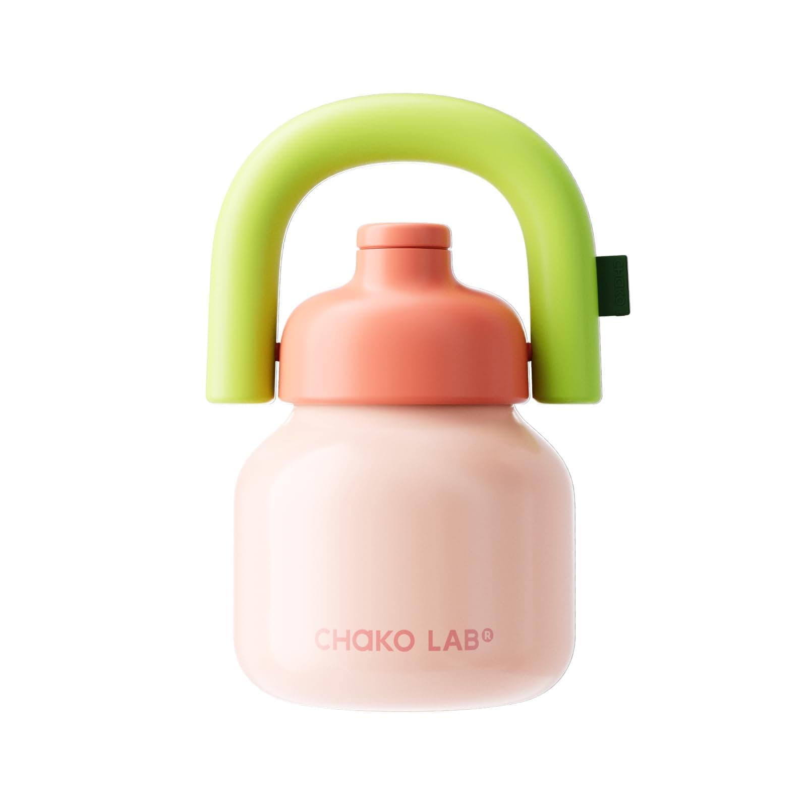 CHAKO LAB Water Bottle with Straw and Carry Handle | Wide Mouth vacuum insulated stainless steel Bottles | Reusable, leak-proof and BPA-free | 33oz (Pink&Green)