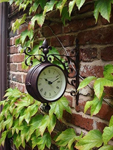 HH Home Hut Outdoor indoor Clock double sided Thermometer Garden Wall Station Dia 14.5cm