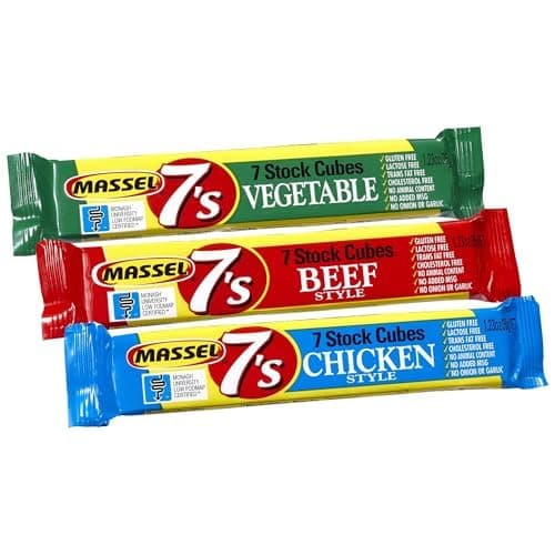 Massel 7's, Low Fodmap Stock Cubes, Variety, Vegan & Gluten-Free, Pocket-Sized Broth Cubes, Beef, Chicken, and Vegetable Flavours, 35g, Pack of 9