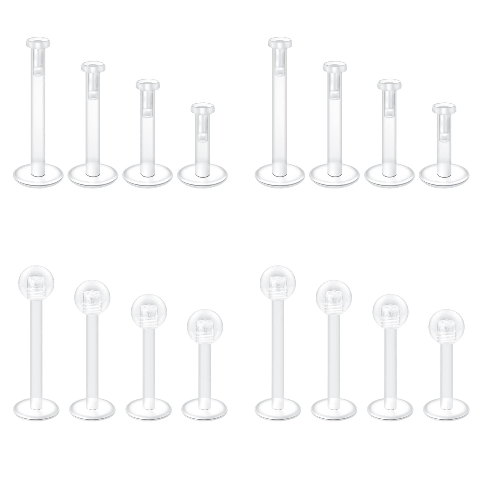 Mayhoop 38pcs Clear Piercing Retainers for Surgery Bioflex Nose Rings Belly Rings Septum Eyebrow Lip Cartilage Tragus Earring Retainer Industrial Bar Plastic Piercing Jewelry for Work