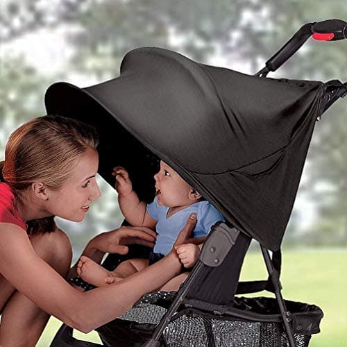 Universal Stroller Sun & Rain Shade/Windproof Anti-UV Umbrella Canopy Stroller Cover (Black)