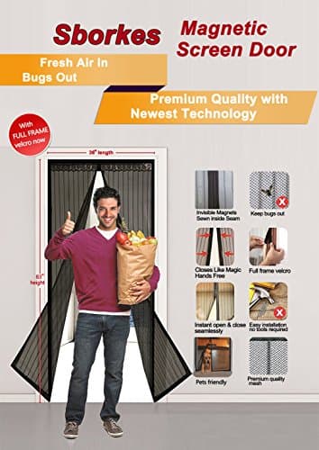 Sborkes Magnetic Screen Door, Full Frame Velcro. Fits Door Openings up to 34”x82” MAX
