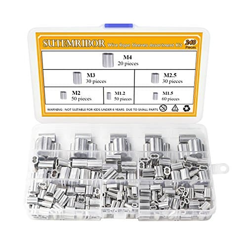 240PCS 6 Sizes Aluminum Crimping Loop Sleeve Assortment Kit for Wire Rope and Cable