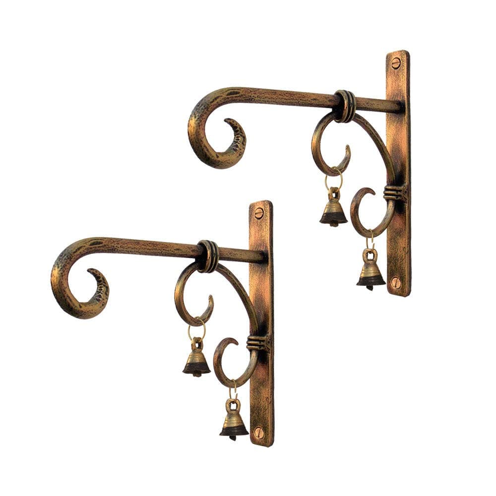 SADHUBELA Bell Art Ankud - Set of 2 Wall Mount Hangers. an Antique Golden Finished Handmade Wall Hook for Hanging Decoratives. A Wall Decor Craft as a Planter Hanger, Lantern Hanger, Bell Hanger