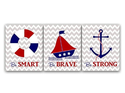 UNFRAMED Prints (Choose Your Sizes) - Nautical Nursery Decor, Nursery Wall Art, Sailboat Nursery, Nautical Decor, Anchor Decor, Be Strong Be Brave Print - KIDS33