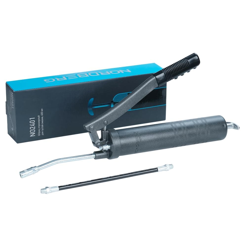 NORDBERGHeavy Duty Grease Gun with valve NO2401 Grease Gun Kit with Grease Gun Coupler, 1pcs Extension Rigid Pipe, 1pcs Flexible Hose and 4-bladed nozzle 1pcs