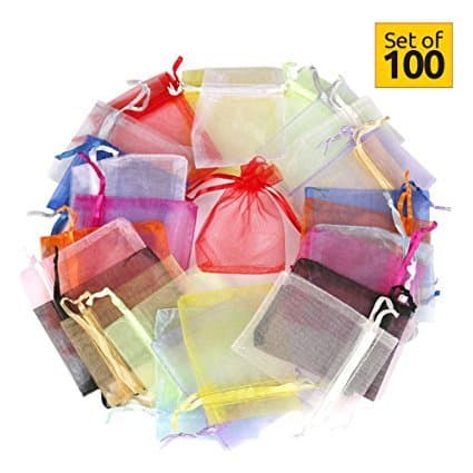 Hesky Organza Bags (100 pcs, 10 colors)-Drawstring Small Large Favour Bags-Perfect for Gift, Wedding Party, Jewellery Pouch (15 x 20 cm, 5.9 x 7.8 inch)