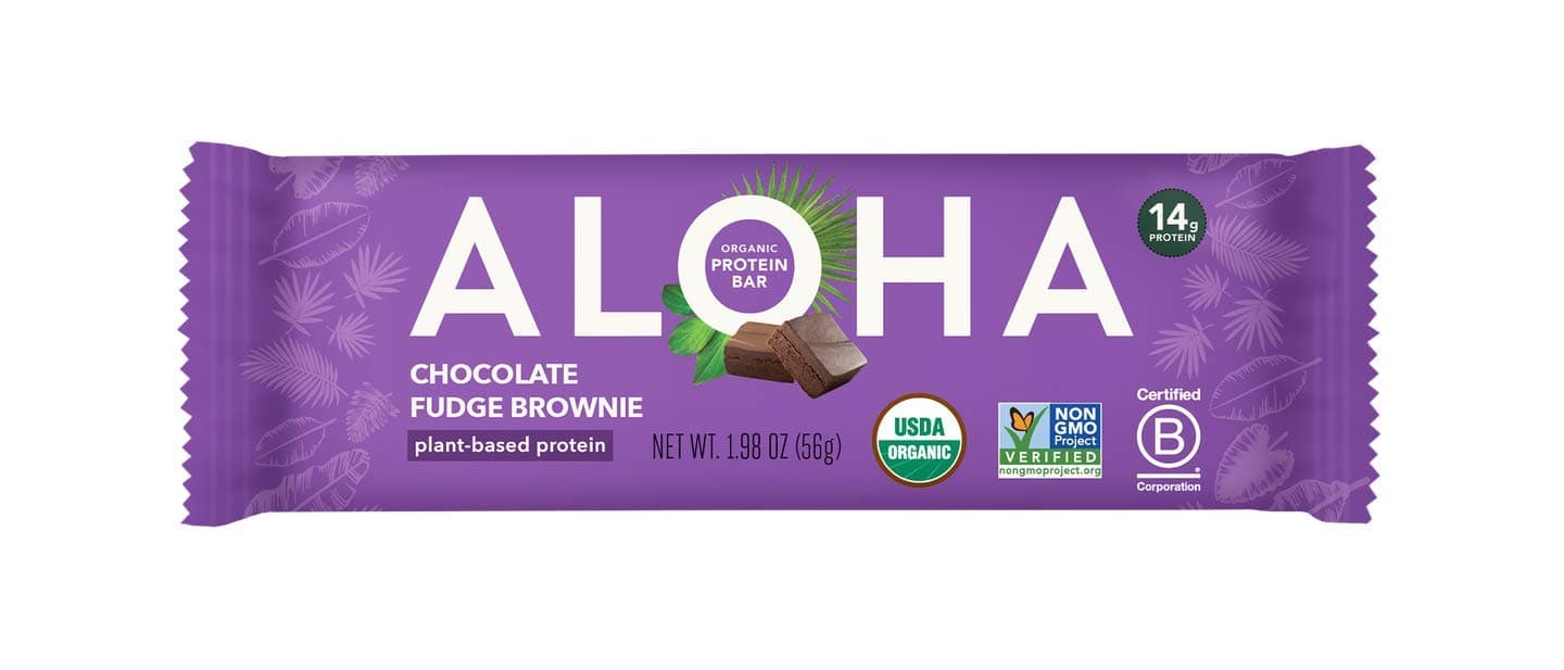 ALOHA Organic Plant Based Protein Bars | Chocolate Fudge Brownie | 12 Count, 1.98oz Bars | Vegan, Low Sugar, Gluten Free, Paleo, Low Carb, Non-GMO, Stevia Free, Soy Free, No Sugar Alcohols