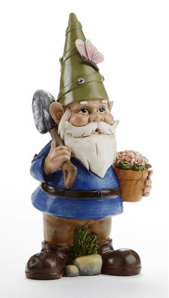 Butterfly and Flower Pot Garden Gnome 9 inch Resin Stone Garden Statue Figurine