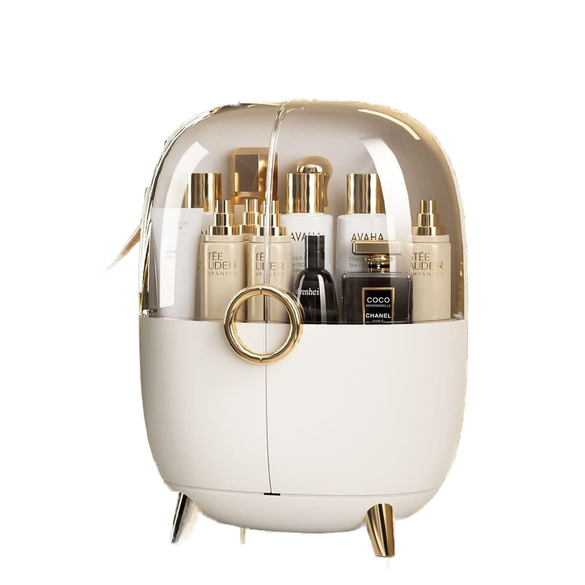 MUMOO BEAR Large Makeup Organizer Cosmetics Storage Box Skincare Display Case with Drawer and Lid Waterproof and Dustproof Suitable for Bathroom Vanity Bedroom Dresser Countertop (White)