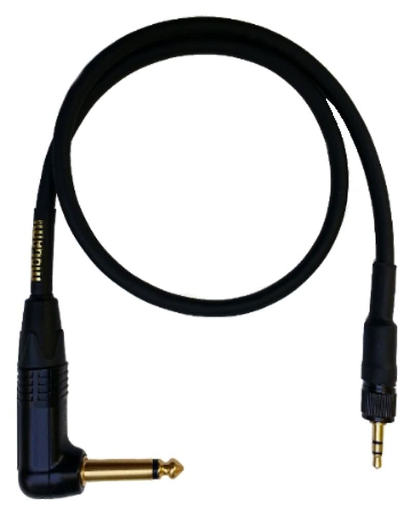 Mogami Gold BPSE TS-24R Belt Pack Instrument Cable for Wireless Instrument Systems, 1/4" TS Male Plug to 3.5mm Locking TRS Male Plug, Right Angle to Straight Connectors, 24 Inch
