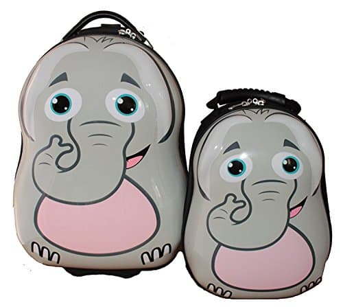 The Cuties & Pals Kids Unisex 17" Carry On Rolling Luggage & 13" Backpack Set (Elephant)
