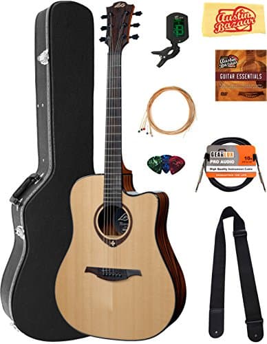 Lag T500DCE Tramontane Dreadnought Cutaway Acoustic-Electric Guitar Bundle with Hard Case, Cable, Tuner, Strings, Picks, Austin Bazaar Instructional DVD, and Polishing Cloth