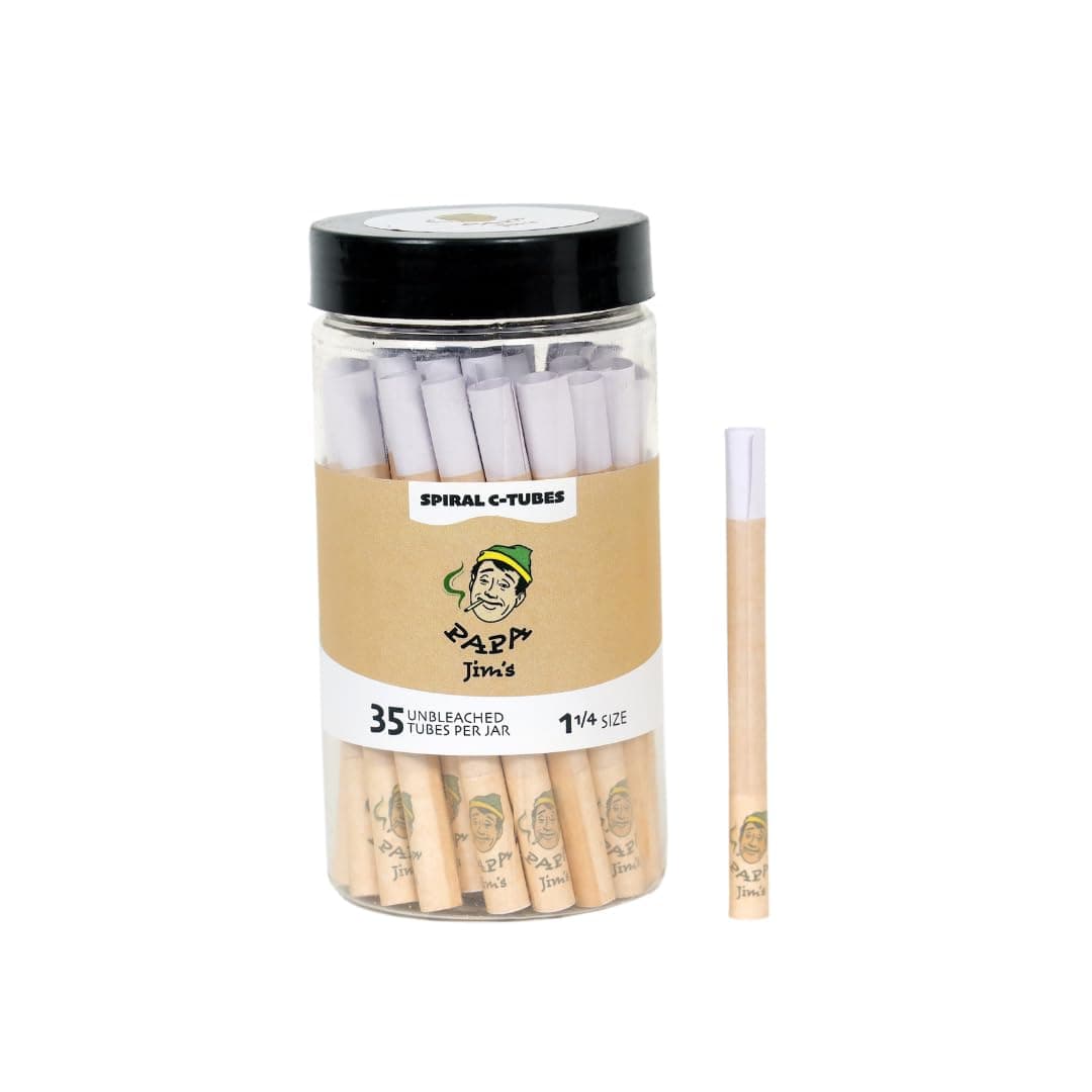 Papa Jims Pre-Rolled Cones C-Tube | 35 tubes | 84mm 1 1/4" size | with exclusive premium spiral tips | No debris or residue | Unbleached Classic | Finest Paper from France (84mm (1 1/4"), 35, Tubes)