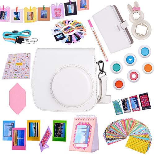 Tiessic Instax Mini 9 Camera Accessories Bundles Compatible with Fujifilm Instax Mini 9 Mini 8 Mini 8+ Camera with Mini 9 Case,108 Photos Mini Photo Album,etc. (White,14 Items)