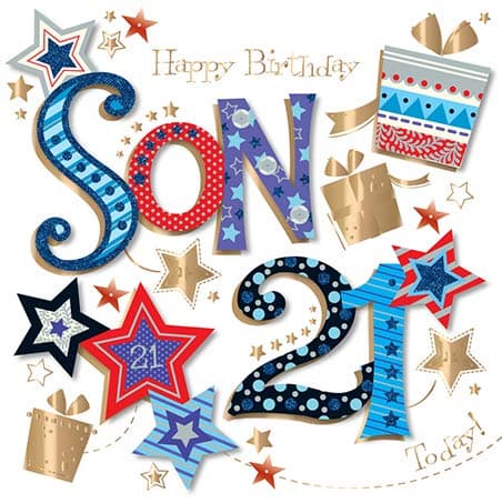 Son 21st Birthday Handmade Embellished Greeting Card By Talking Pictures Cards