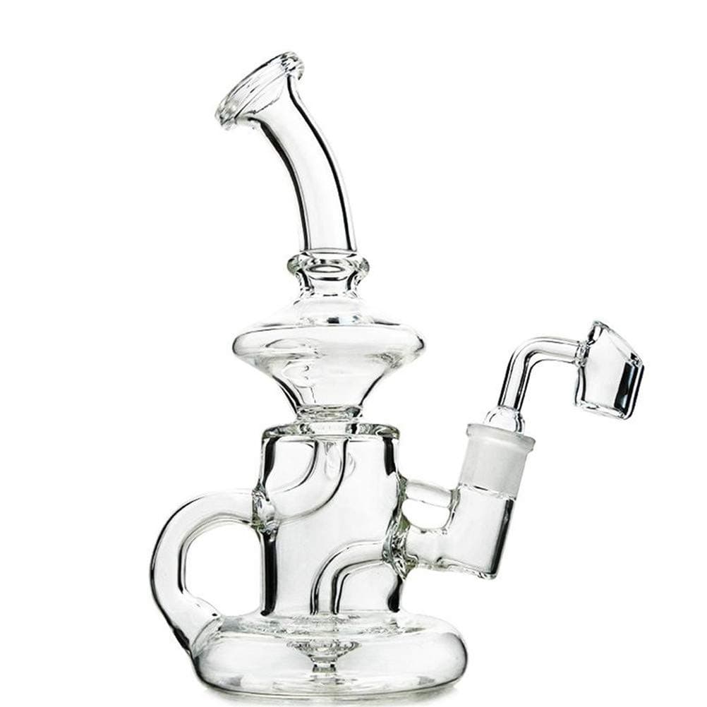 Glass Bong 8 Inch Recycler Water Pipes 14mm Joint with Quartz Banger (Style A)