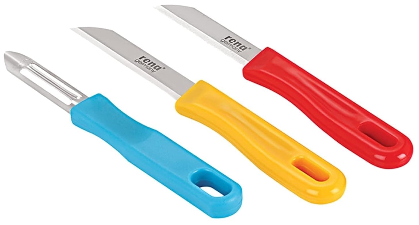 Rena Germany Knife Set of 2 with Peeler, Yellow, Blue and Red, small