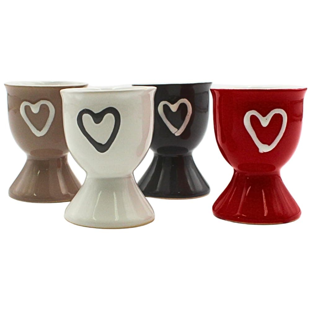 Dekohelden24Ceramic holder/egg shell with heart, set of 4, dimensions per cup H/diameter approx. 7 x 5 cm, Colourful, 7 cm