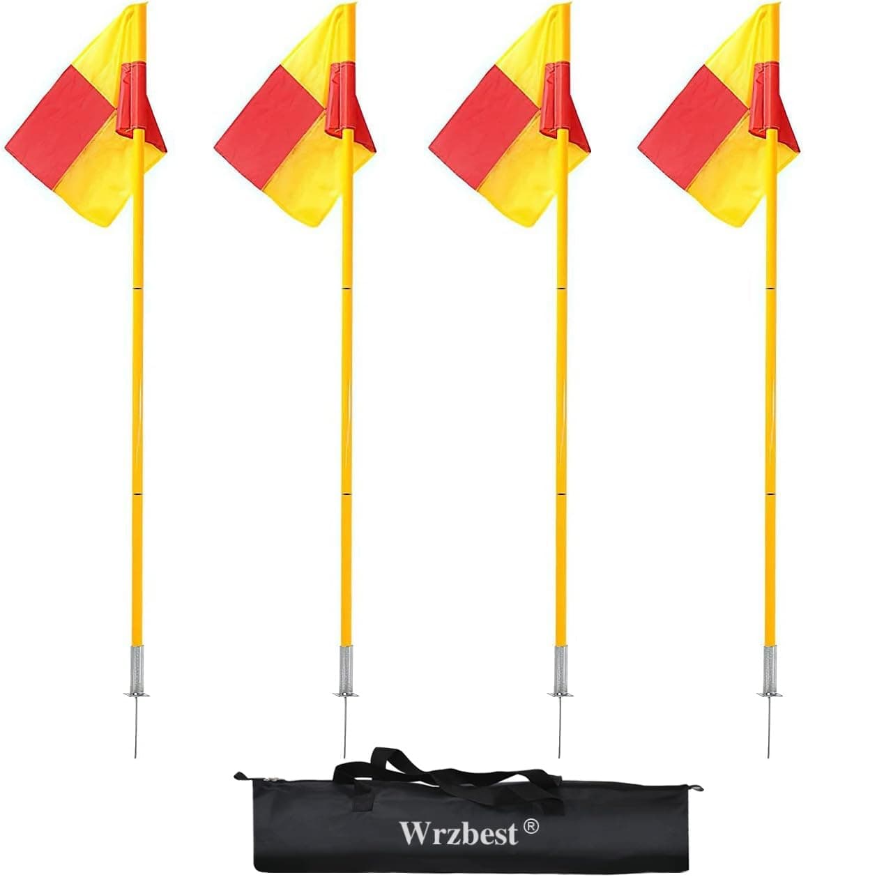 Scooer Football Field Corner Flags with Storage Bag, Portable Soccer Poles, Dribbling Soccer Equipment for Training - Set of 4 for Turf