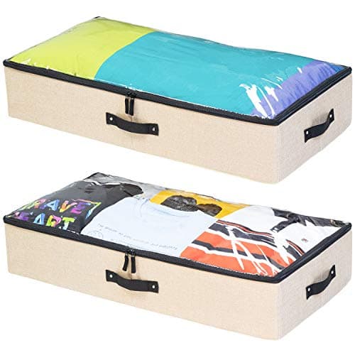 storageLAB Underbed Storage Containers - 2-Pack, 33x17x6in - Woven fabric with Plastic Structure (Straw)