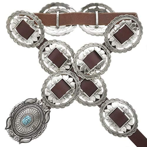 AlltribesJim Morrison Concho Belt Turquoise Silver Navajo Pattern on Genuine Leather 3338