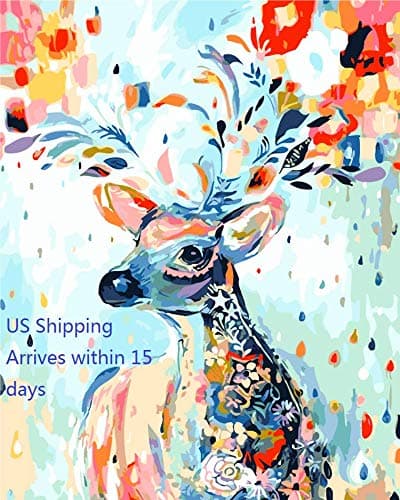 Yestan Paint by Numbers for Adults, DIY Canvas Oil Painting Kit Acrylic Painting Kit for Kids &Adults Deer Pattern with 3 Brushes and Acrylic Pigment 16” x 20”