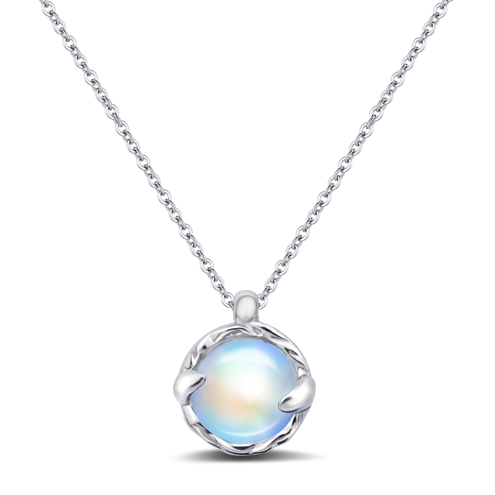 Blue Moonstone Pendant Necklace, Silver Handmade Circle Gemstone Jewellery, Valentine's Day Gift for Women