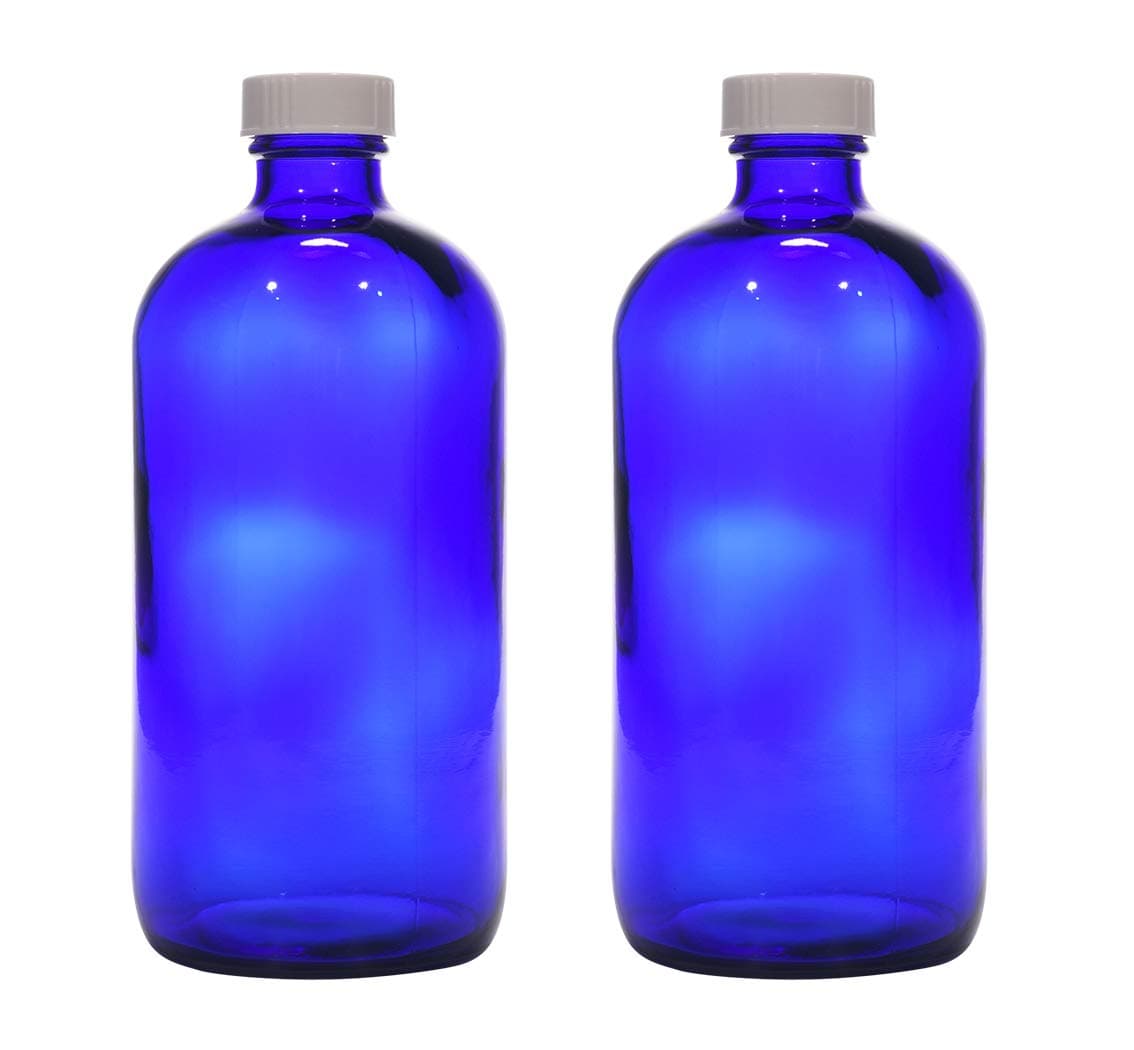 Rentra S.P.A 480ml (16oz) Cobalt Blue Glass Bottle with White Phenolic Cap, Set of 2.