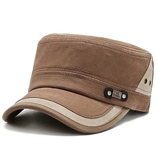Baseball Cap - Military Cap - Washed Vintage Army Hat - Plain Flat Cadet Hat for Men & Women - Light Brown