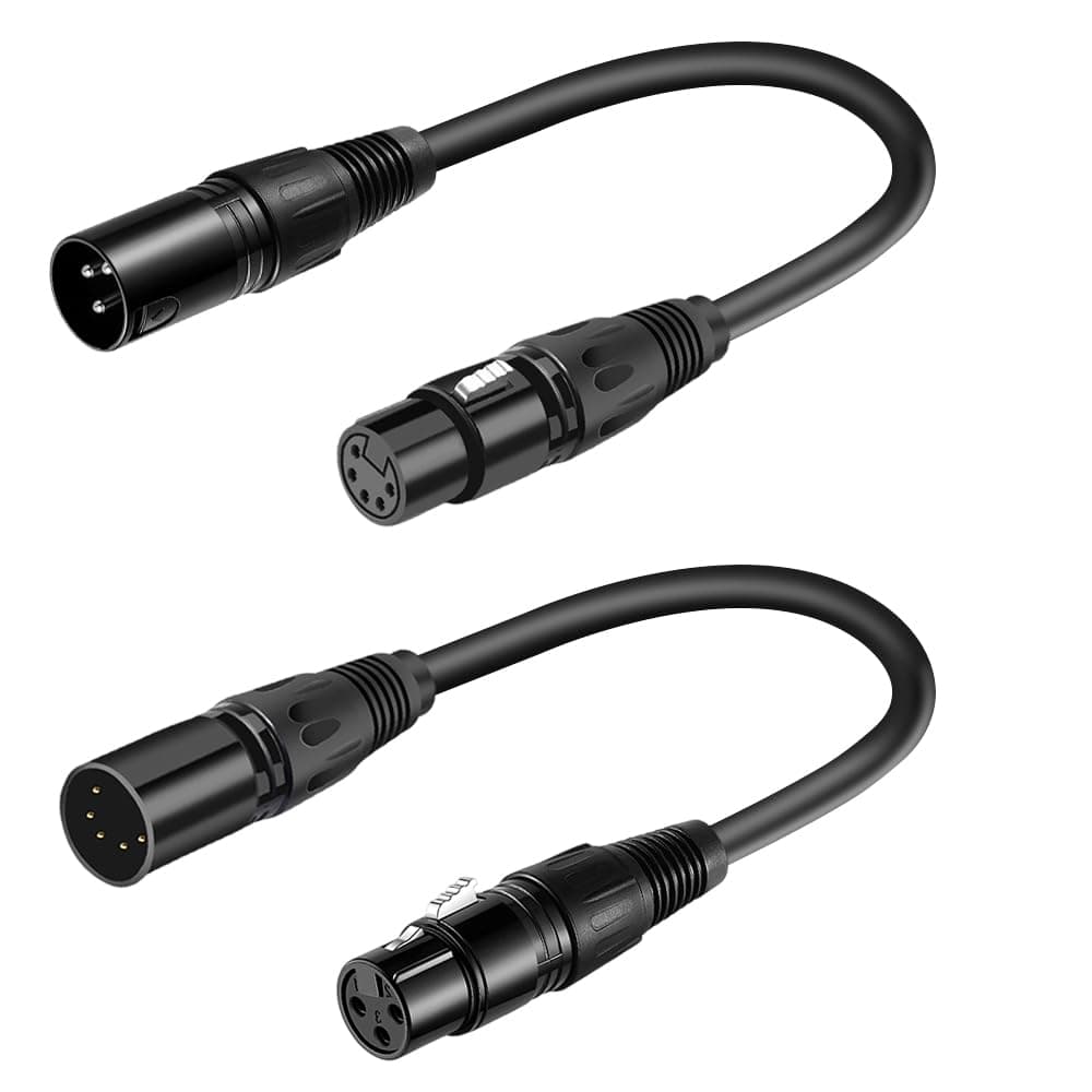SiYear 3 Pin XLR Female to 5 Pin XLR Male Audio Cable for Microphone DMX Stage Light Turnaround ,XLR3Fto XLR5M Adapter Cable 0.3M(1SET/2PACK)